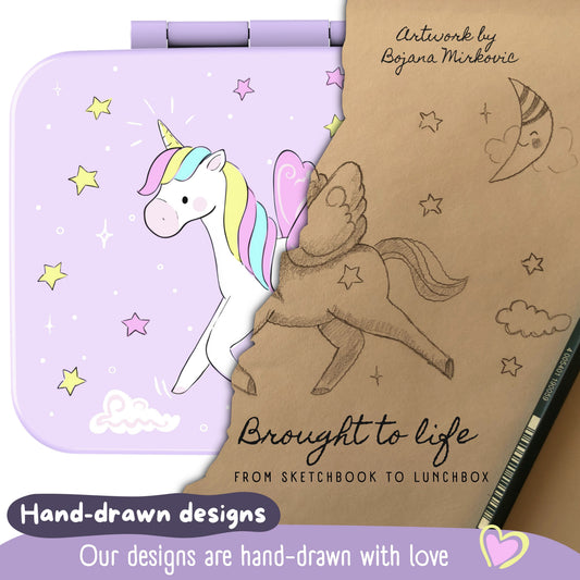 Lunch box with compartments, lightweight & leakproof – Purple Unicorn