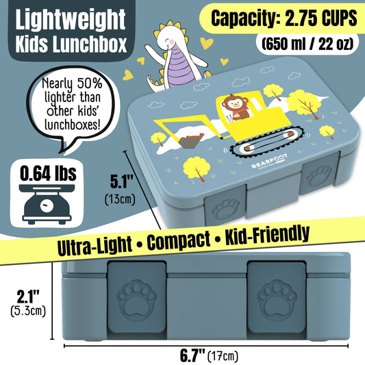 Lunch box with compartments, lightweight & leakproof – Blue Excavator