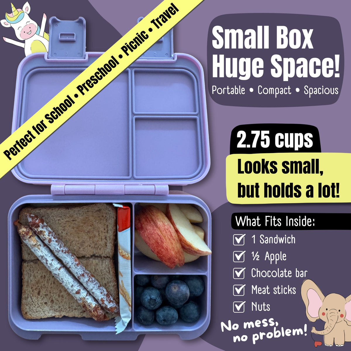 Lunch box with compartments, lightweight & leakproof – Purple Llama