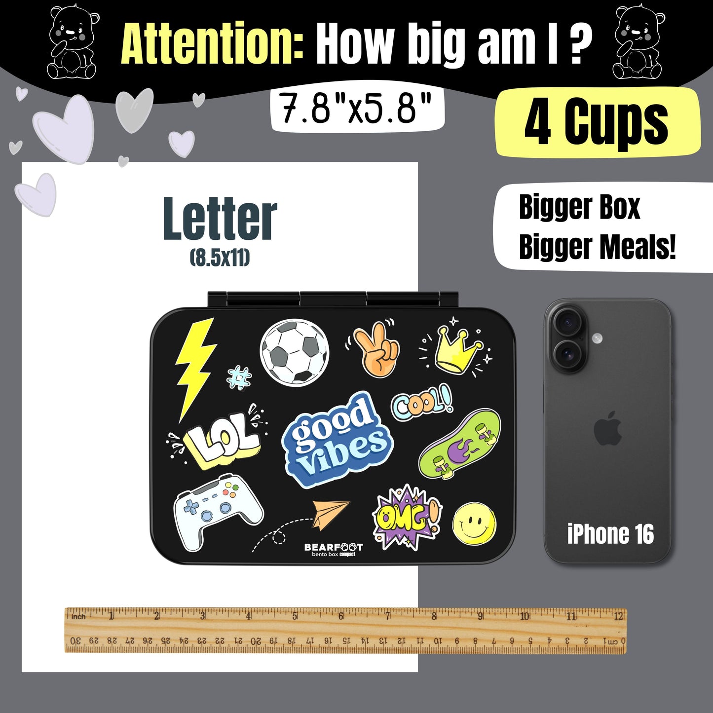Lunch box with compartments, lightweight & leakproof – Black Stickers