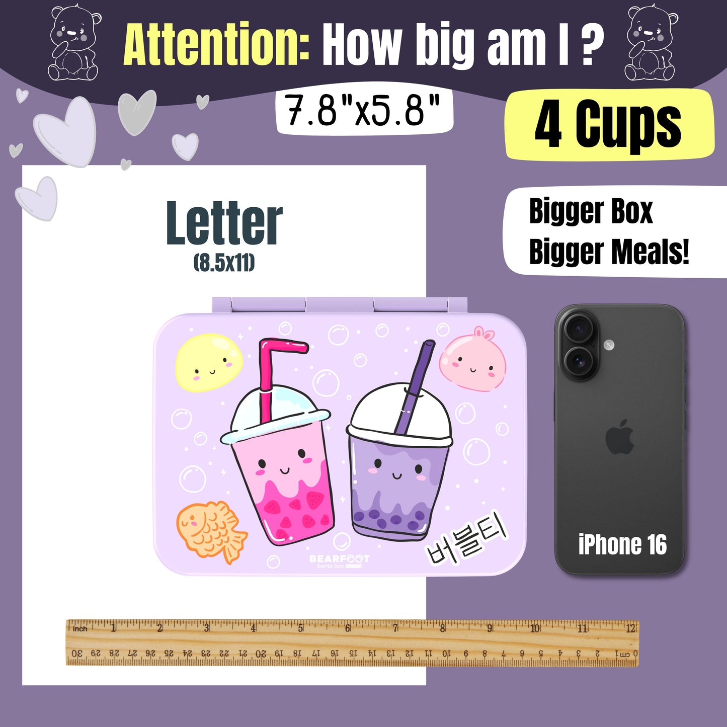 Lunch box with compartments, lightweight & leakproof – Bubble Tea purple