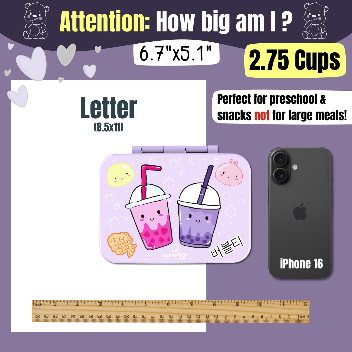 Lunch box with compartments, lightweight & leakproof – Bubble Tea purple