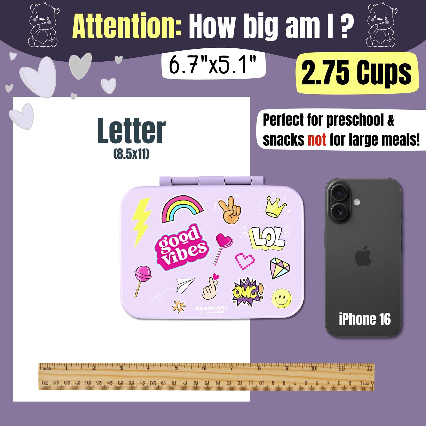 Lunch box with compartments, lightweight & leakproof – Purple Stickers