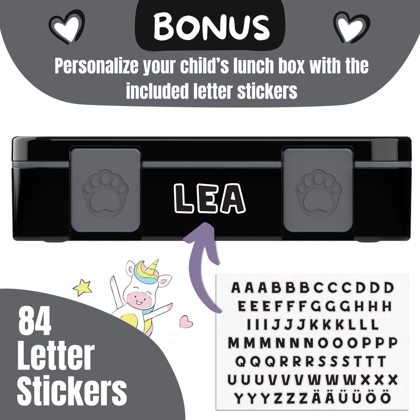 Lunch box with compartments, lightweight & leakproof – Black Stickers