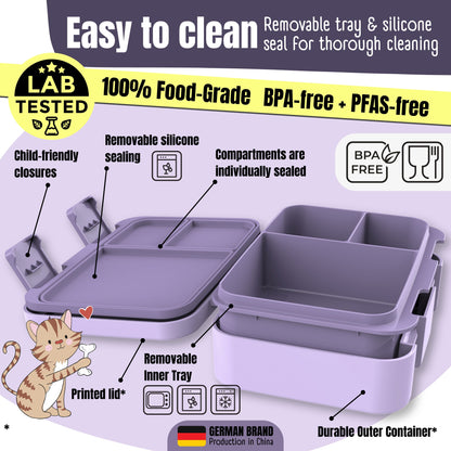 Lunch box with compartments, lightweight & leakproof – Bubble Tea purple