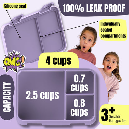 Lunch box with compartments, lightweight & leakproof – Purple Unicorn