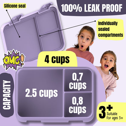 Lunch box with compartments, lightweight & leakproof – Bubble Tea purple