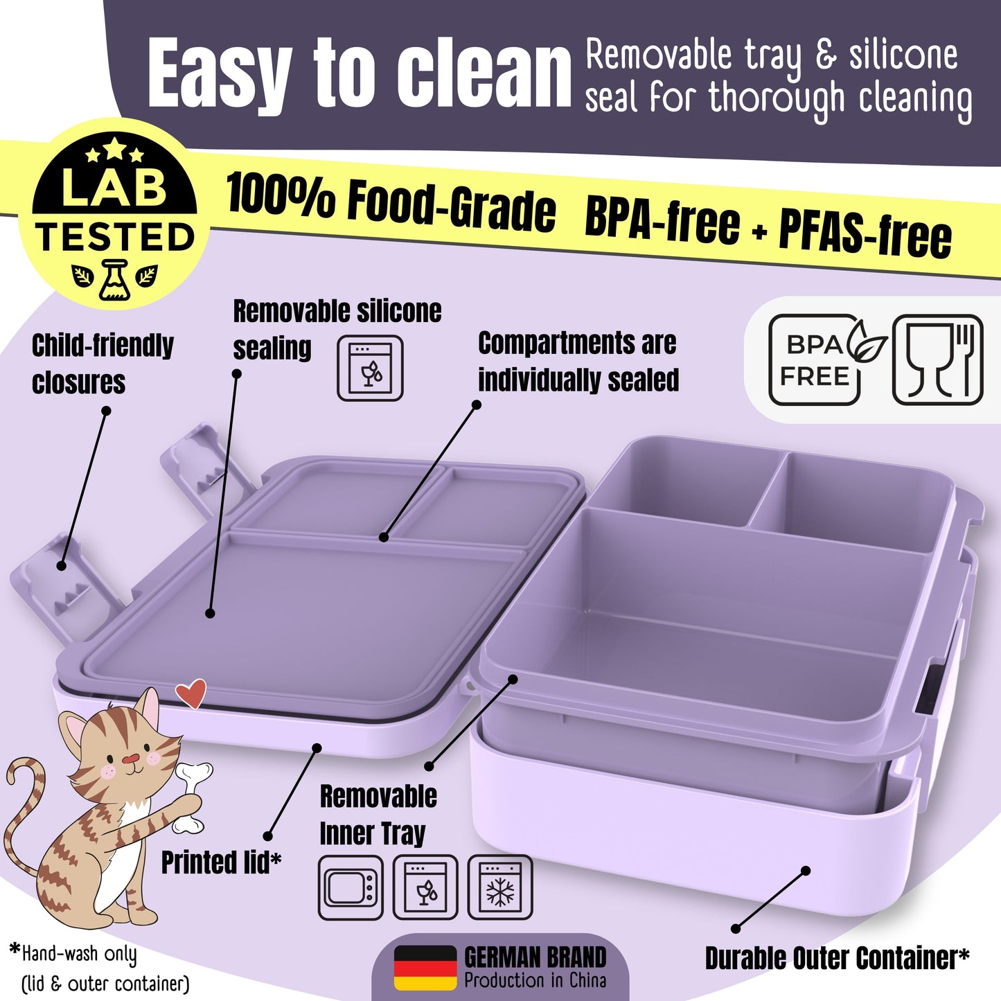 Lunch box with compartments, lightweight & leakproof – Bubble Tea purple