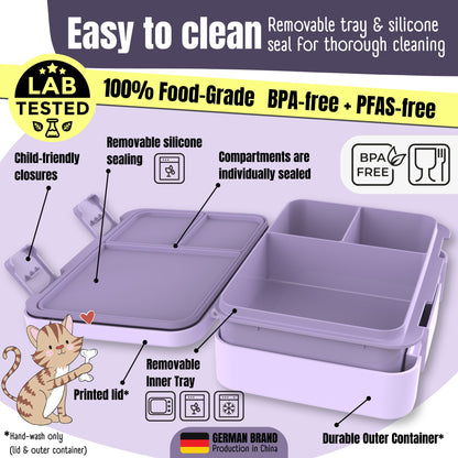 Lunch box with compartments, lightweight & leakproof – Bubble Tea purple