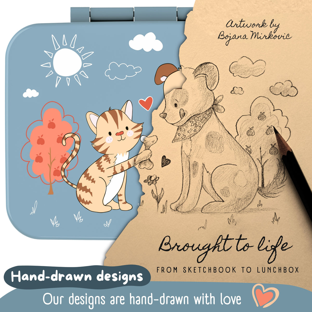 Lunch box with compartments, lightweight & leakproof – Dog & Cat blue