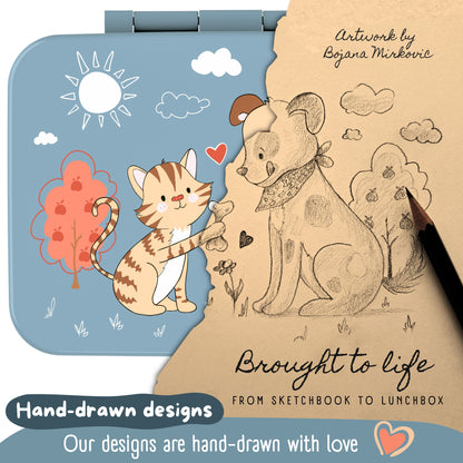 Lunch box with compartments, lightweight & leakproof – Dog & Cat blue