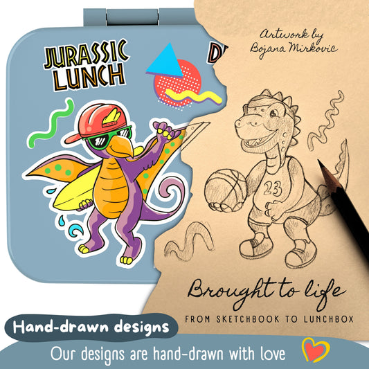 Lunch box with compartments, lightweight & leakproof – Blue Dinosaurs