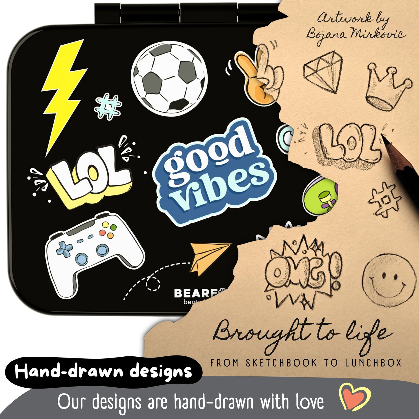 Lunch box with compartments, lightweight & leakproof – Black Stickers