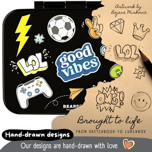 Lunch box with compartments, lightweight & leakproof – Black Stickers