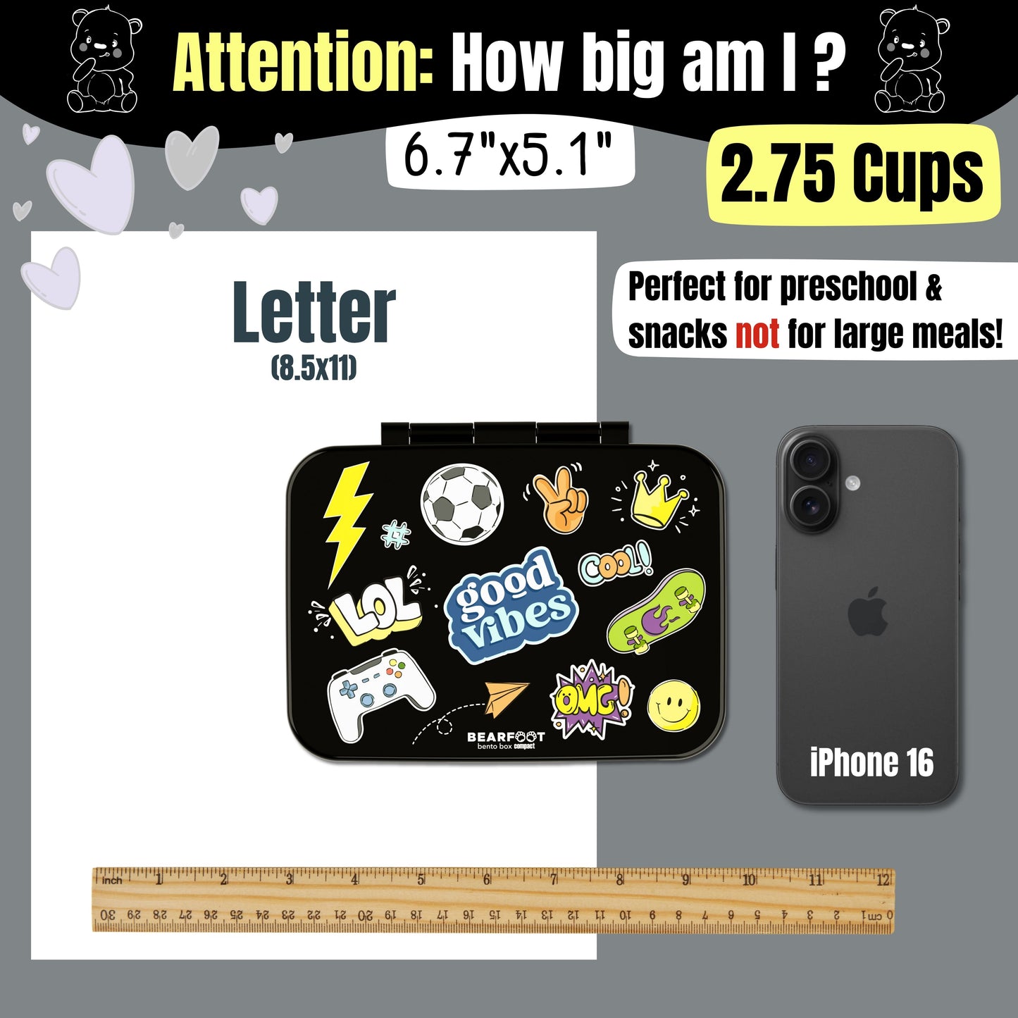 Lunch box with compartments, lightweight & leakproof – Black Stickers