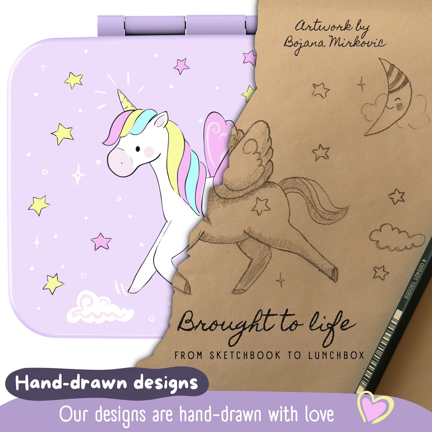 Lunch box with compartments, lightweight & leakproof – Purple Unicorn