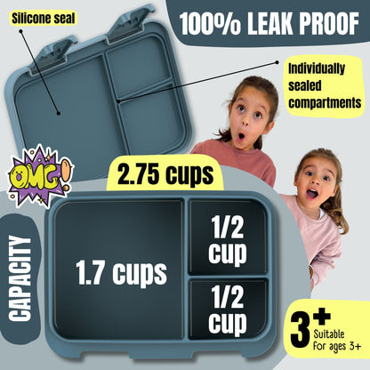 Lunch box with compartments, lightweight & leakproof – blue stickers