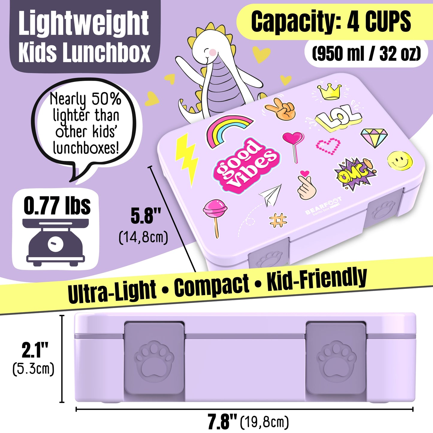 Lunch box with compartments, lightweight & leakproof – Purple Stickers