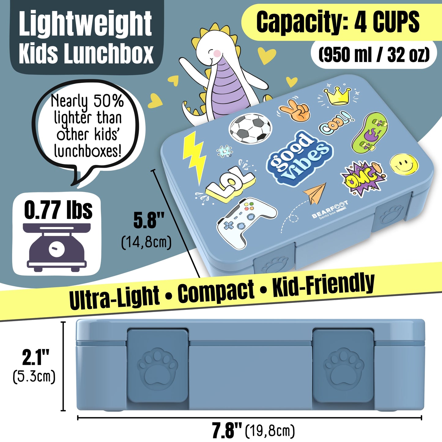 Lunch box with compartments, lightweight & leakproof – blue stickers