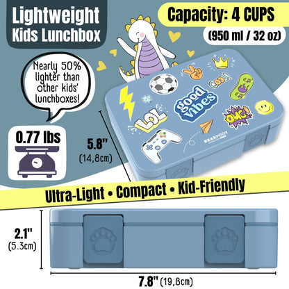 Lunch box with compartments, lightweight & leakproof – blue stickers