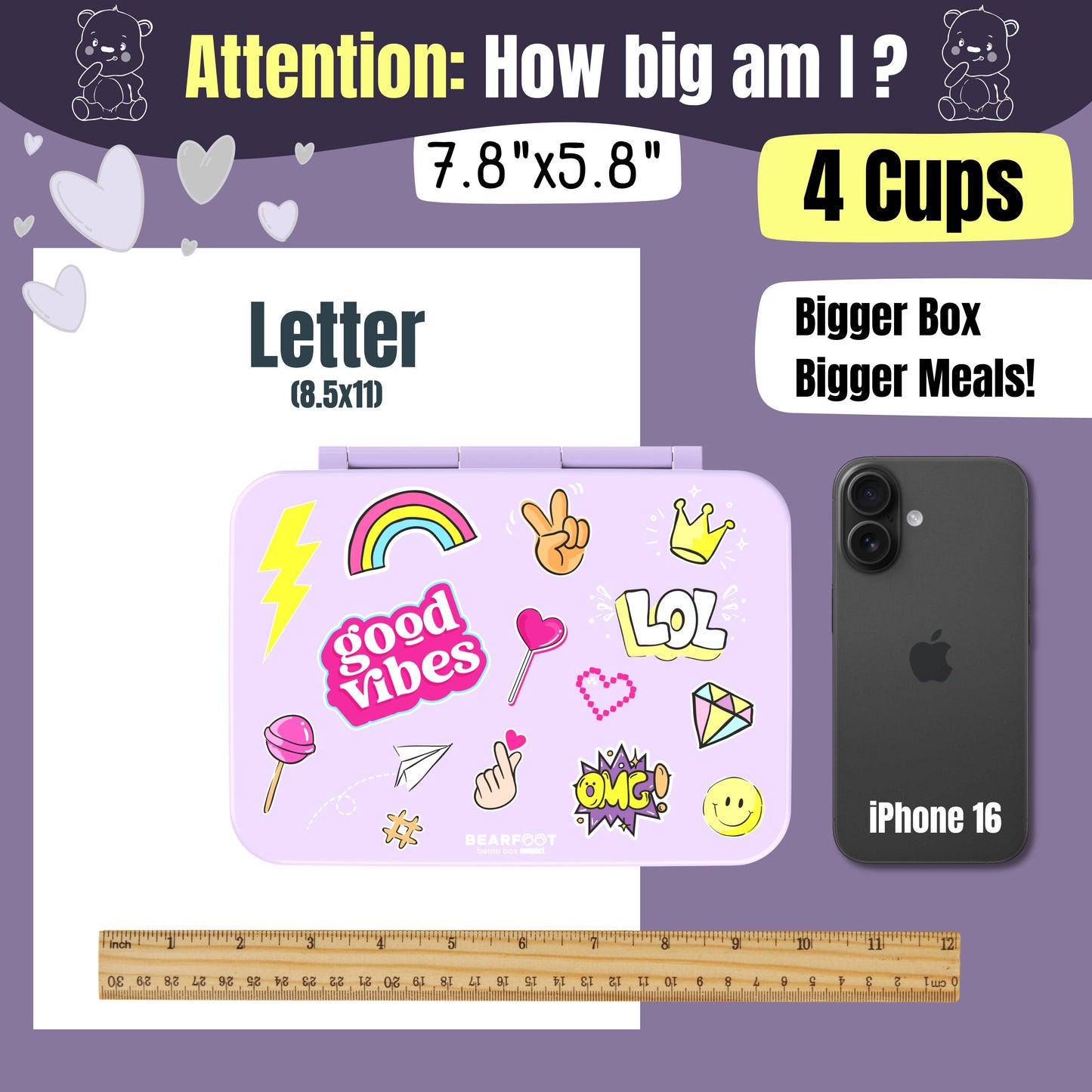 Lunch box with compartments, lightweight & leakproof – Purple Stickers