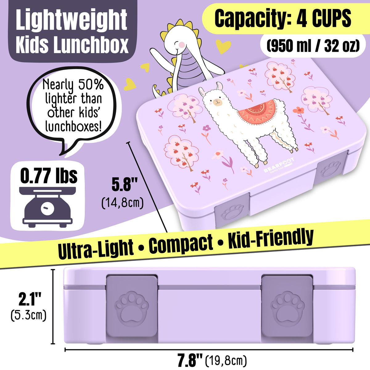 Lunch box with compartments, lightweight & leakproof – Purple Llama