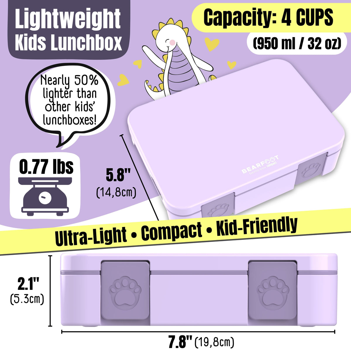 Lunch box with compartments, lightweight & leakproof – purple
