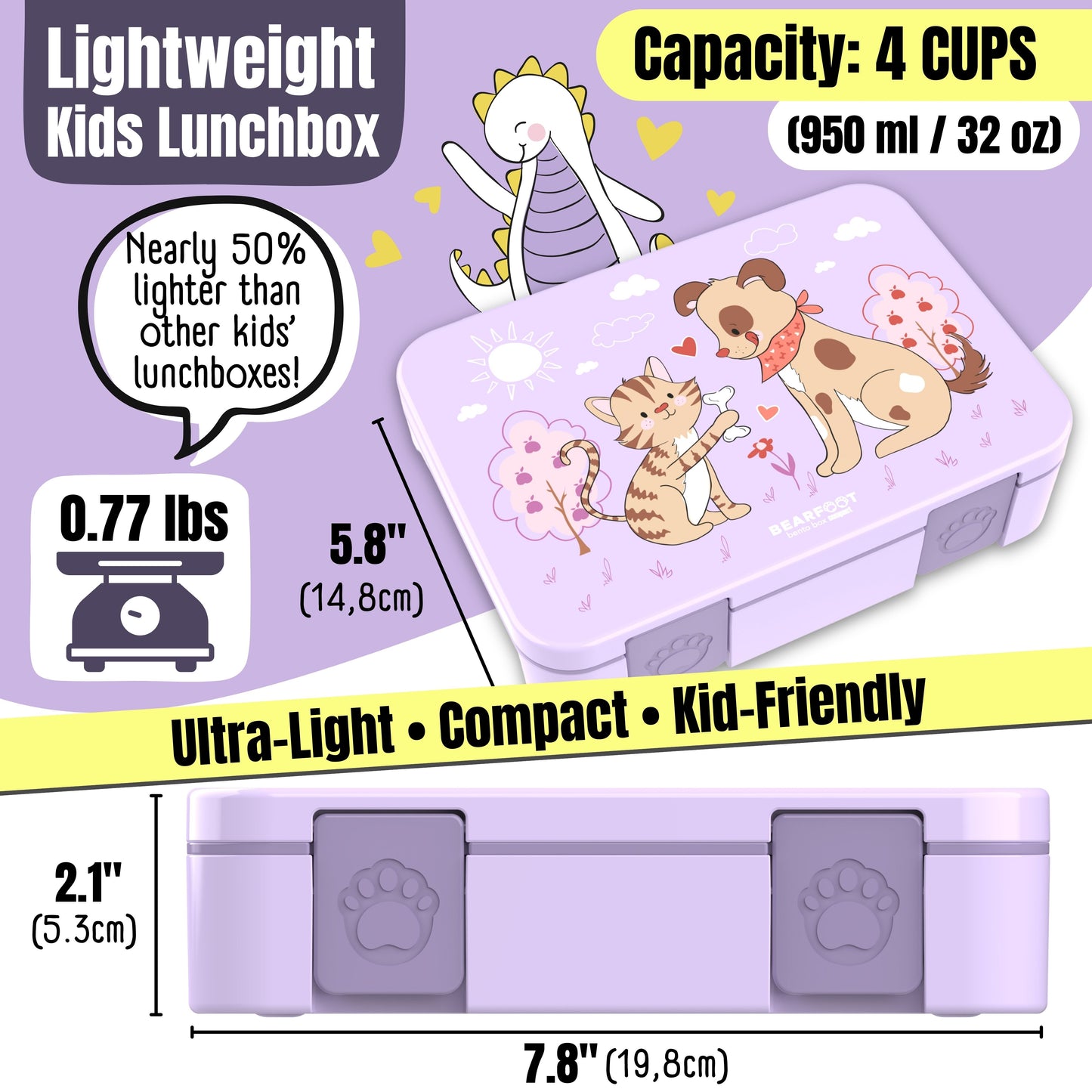 Lunch box with compartments, leakproof – Purple Dog & Cat