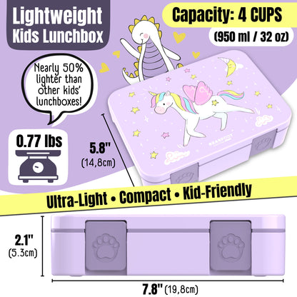 Lunch box with compartments, lightweight & leakproof – Purple Unicorn