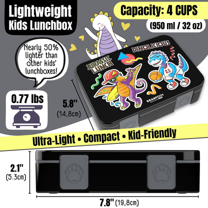 Lunch box with compartments, lightweight & leakproof – Black Dinosaurs