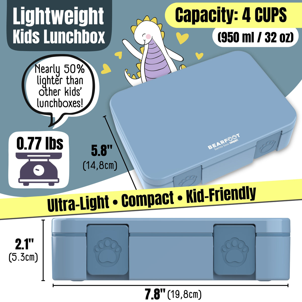 Lunch box with compartments, lightweight & leakproof – Blue
