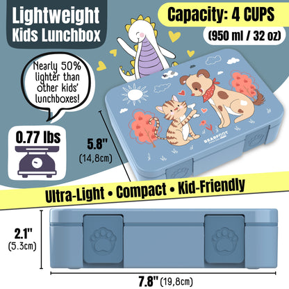 Lunch box with compartments, lightweight & leakproof – Dog & Cat blue