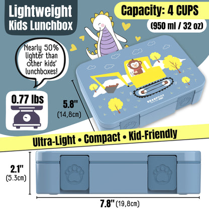 Lunch box with compartments, lightweight & leakproof – Blue Excavator