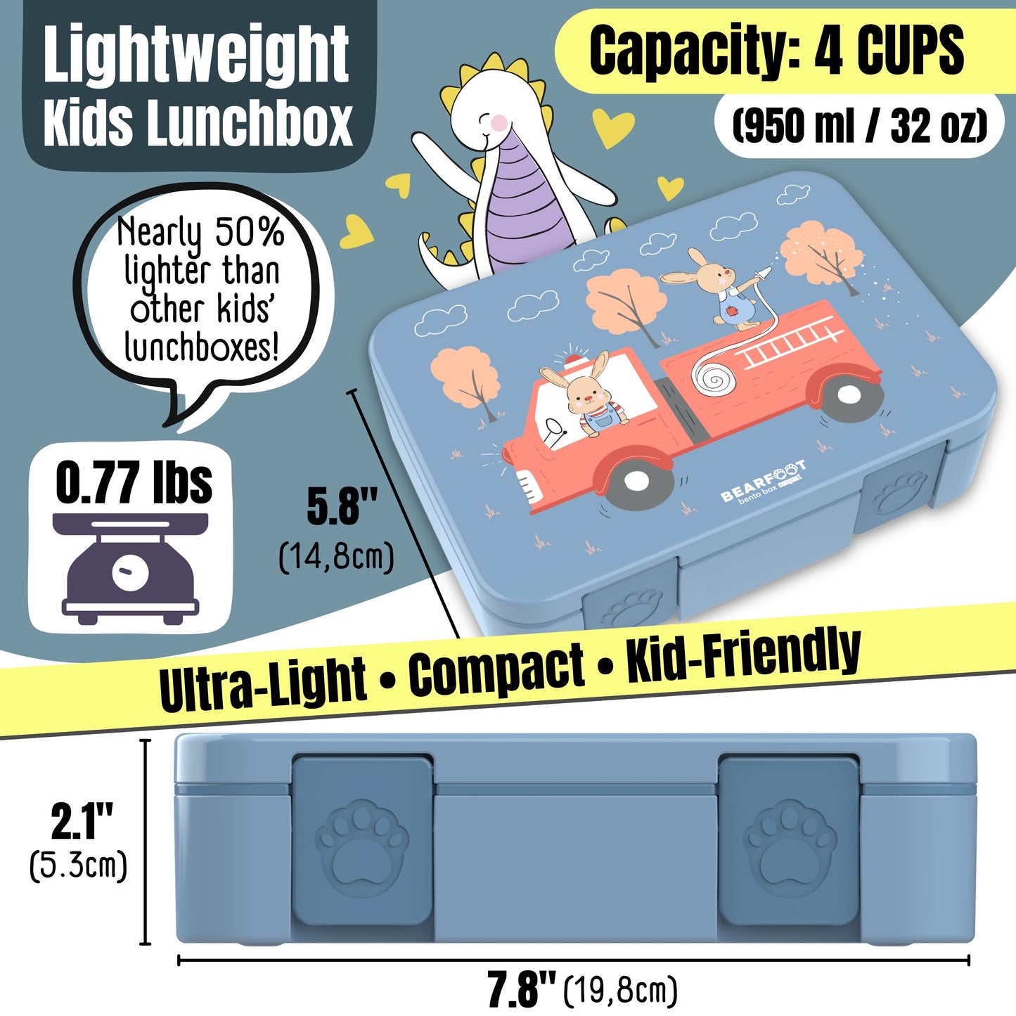 Lunch box with compartments, lightweight & leakproof – Fire Truck