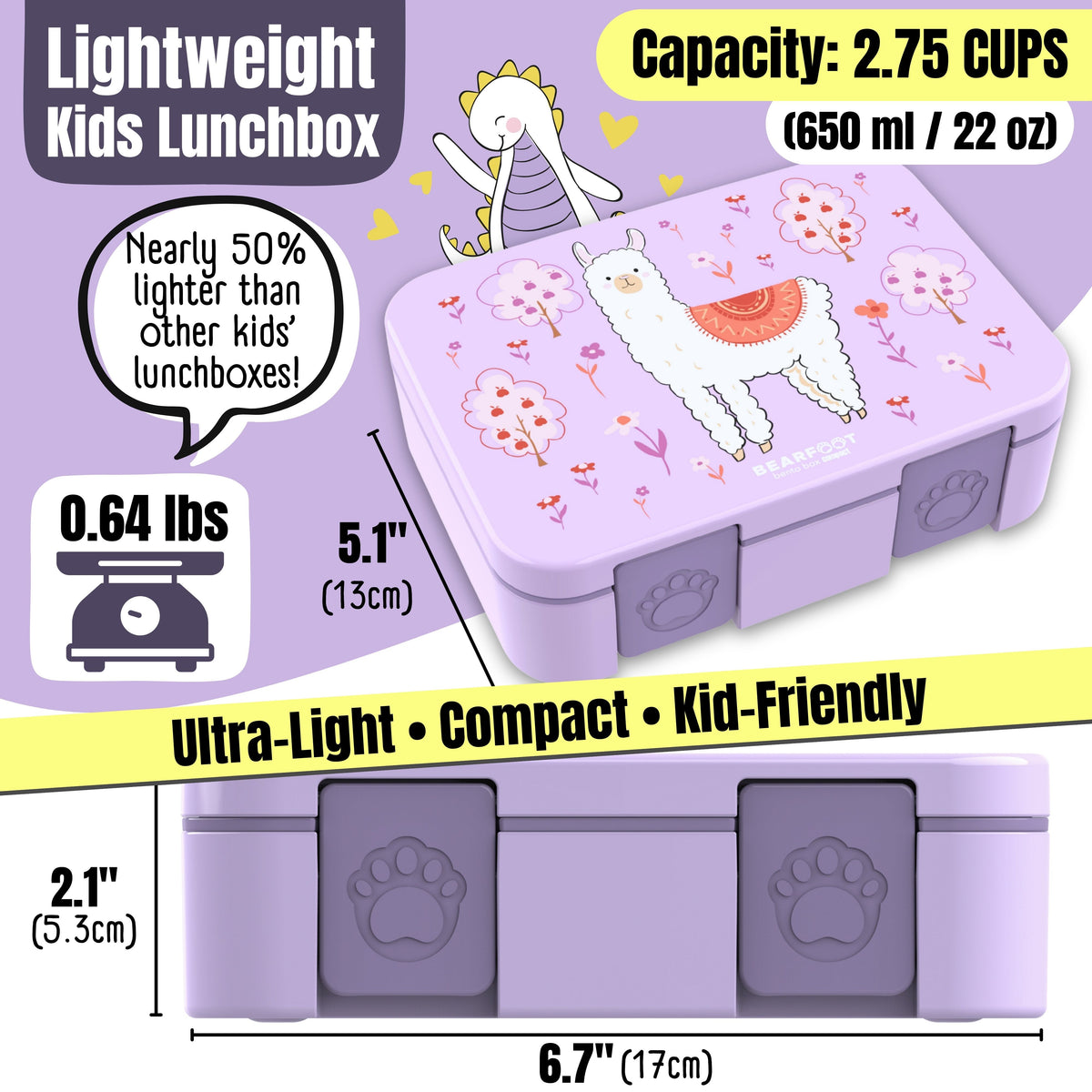 Lunch box with compartments, lightweight & leakproof – Purple Llama