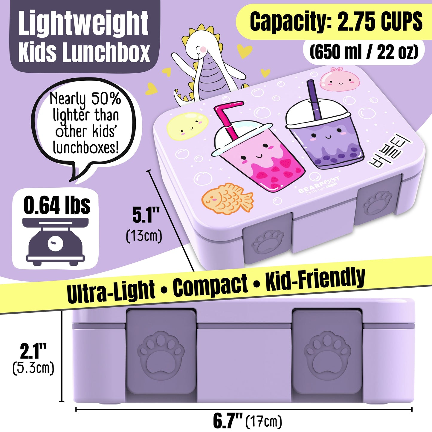 Lunch box with compartments, lightweight & leakproof – Bubble Tea purple