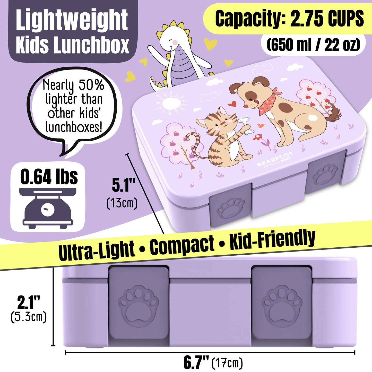 Lunch box with compartments, leakproof – Purple Dog & Cat