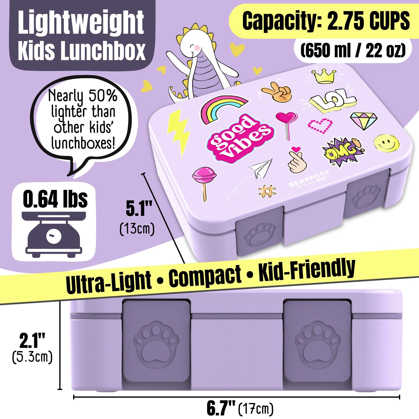 Lunch box with compartments, lightweight & leakproof – Purple Stickers