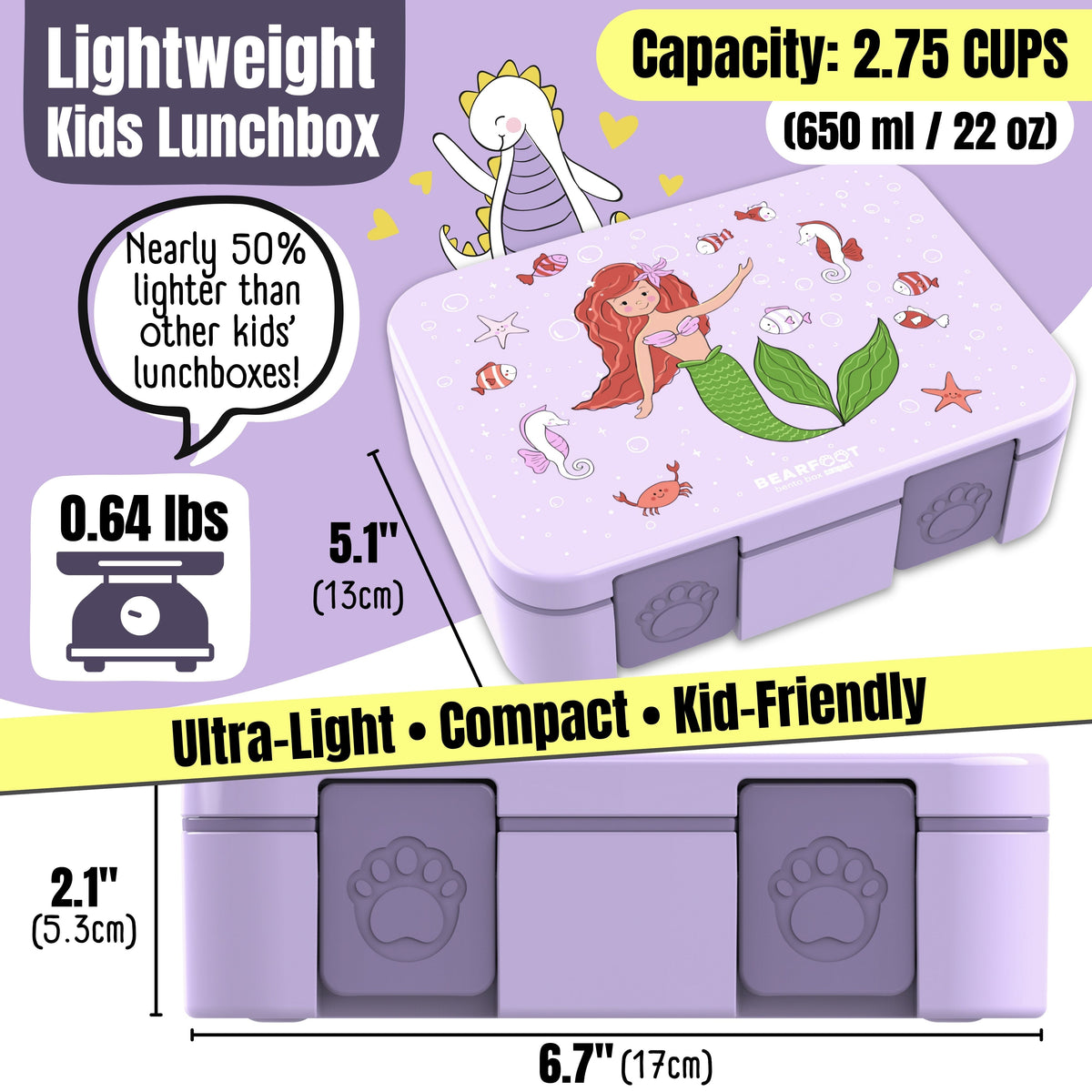 Lunch box with compartments, leakproof – Purple Mermaid