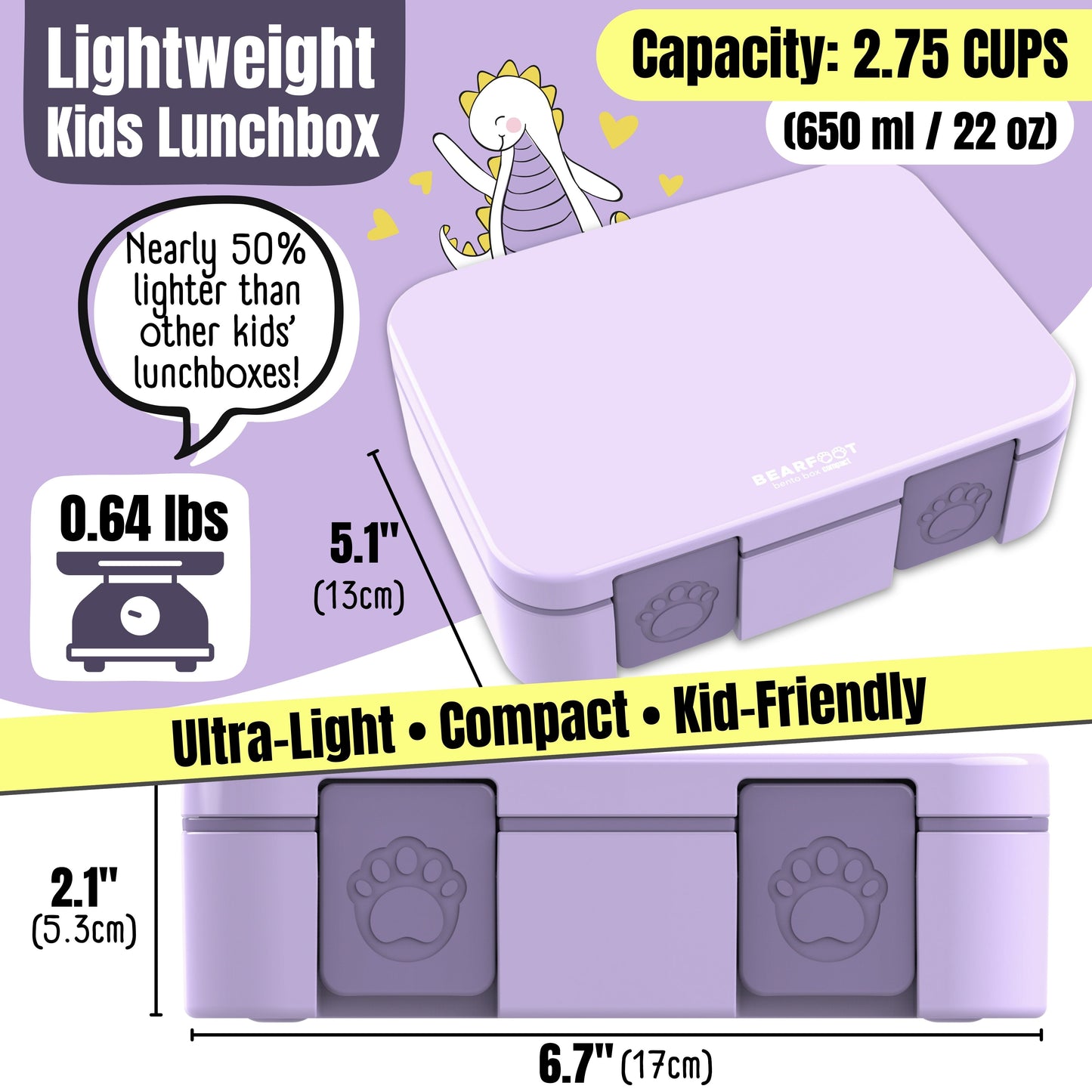 Lunch box with compartments, lightweight & leakproof – Bubble Tea purple
