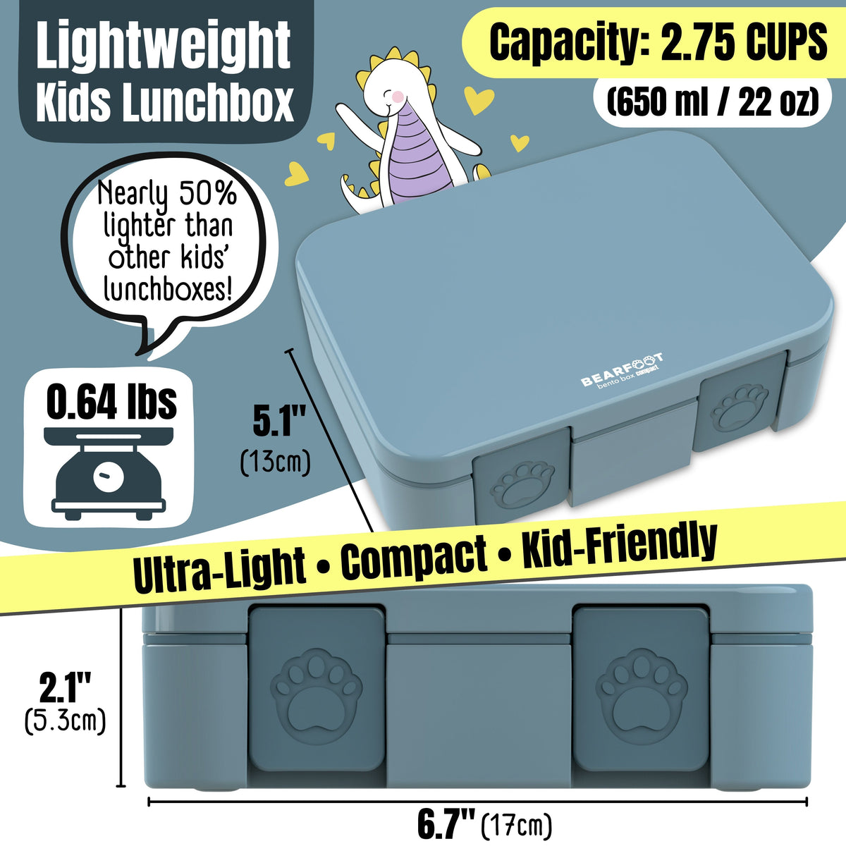 Lunch box with compartments, lightweight & leakproof – Blue