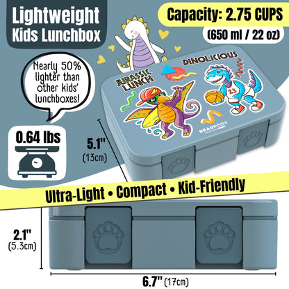 Lunch box with compartments, lightweight & leakproof – Blue Dinosaurs