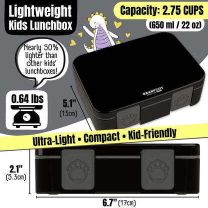 Lunch box with compartments, lightweight & leakproof – Black
