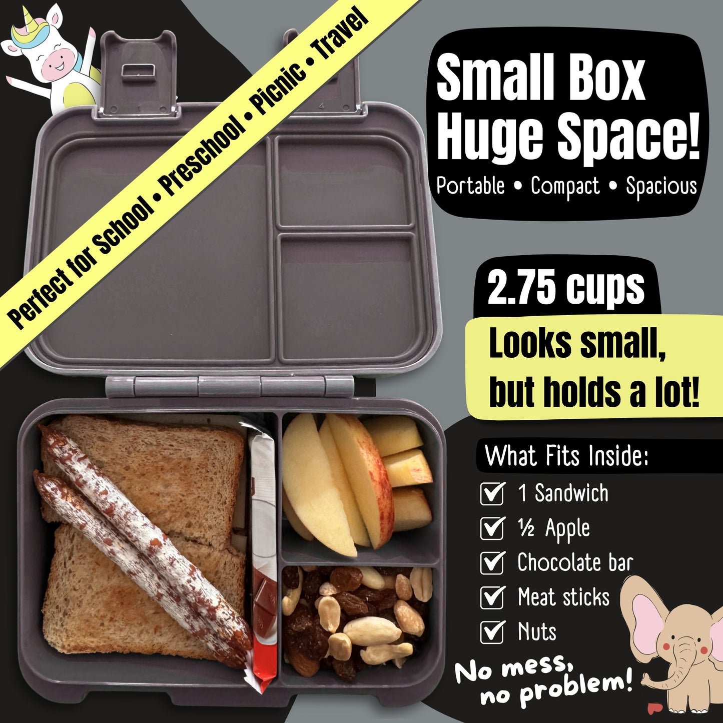 Lunch box with compartments, lightweight & leakproof – Black Stickers