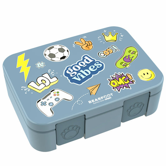 Lunch box with compartments, lightweight & leakproof – blue stickers