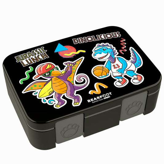 Lunch box with compartments, lightweight & leakproof – Black Dinosaurs