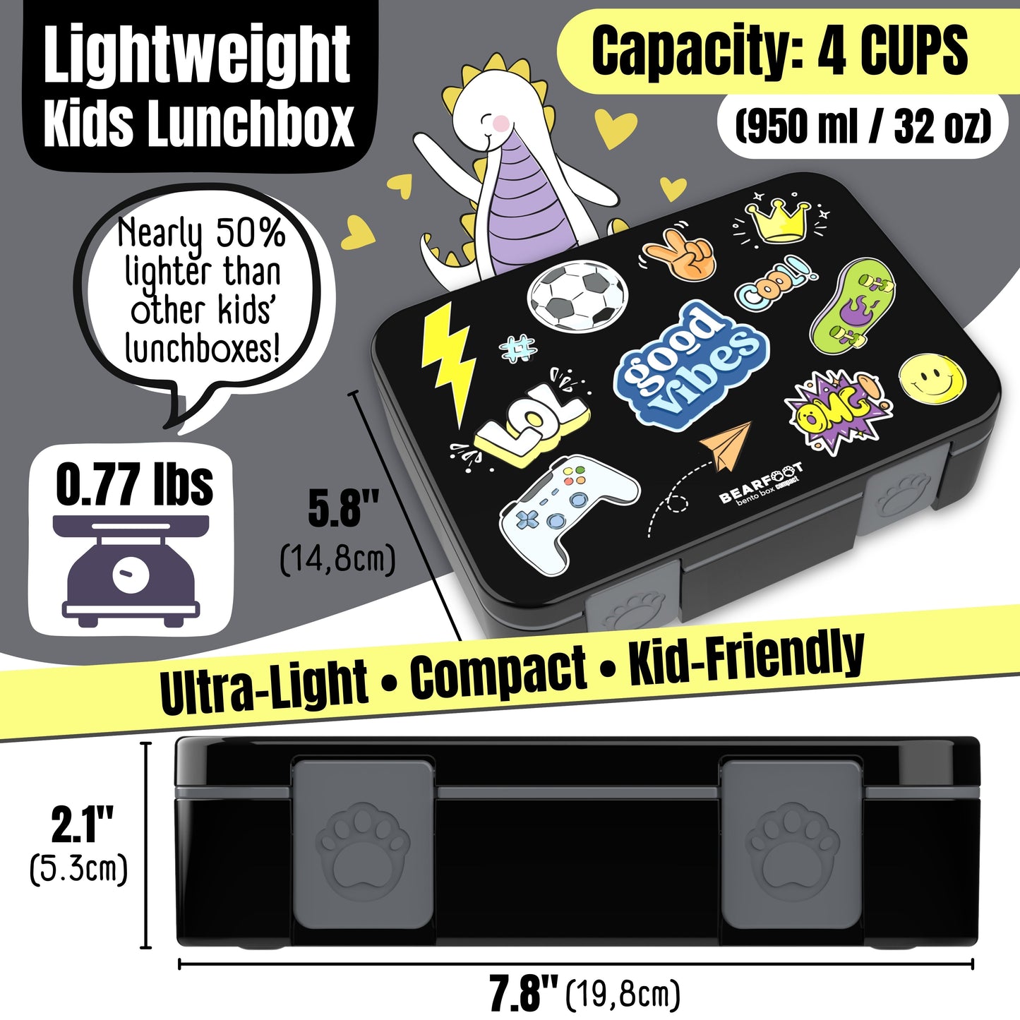 Lunch box with compartments, lightweight & leakproof – Black Stickers